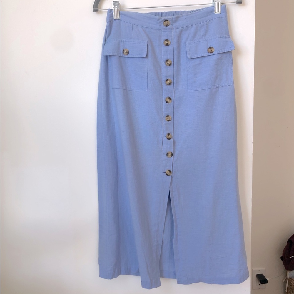 BLUE BUTTON UP MIDI SKIRT AMERICAN EAGLE